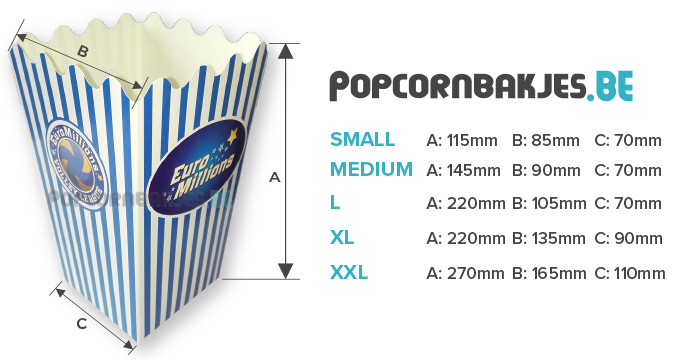 Formaten popcorn bakjes Small tot XXL