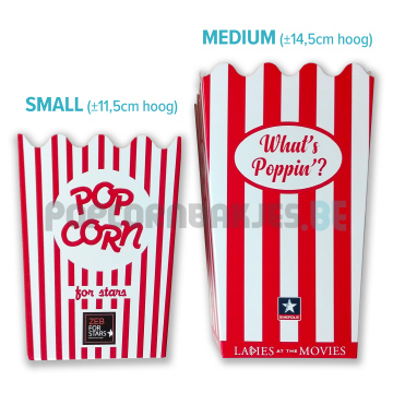 Afmetingen popcorn doosjes Small tot XXL